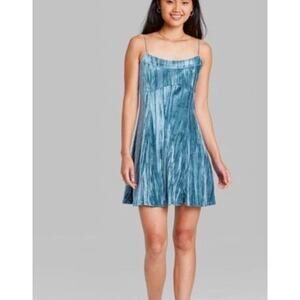 Wild Fable Slate Blue Crushed Velvet Mini Dress